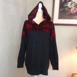 Acting Pro Red Plaid Fleece Hooded Top Size 1X